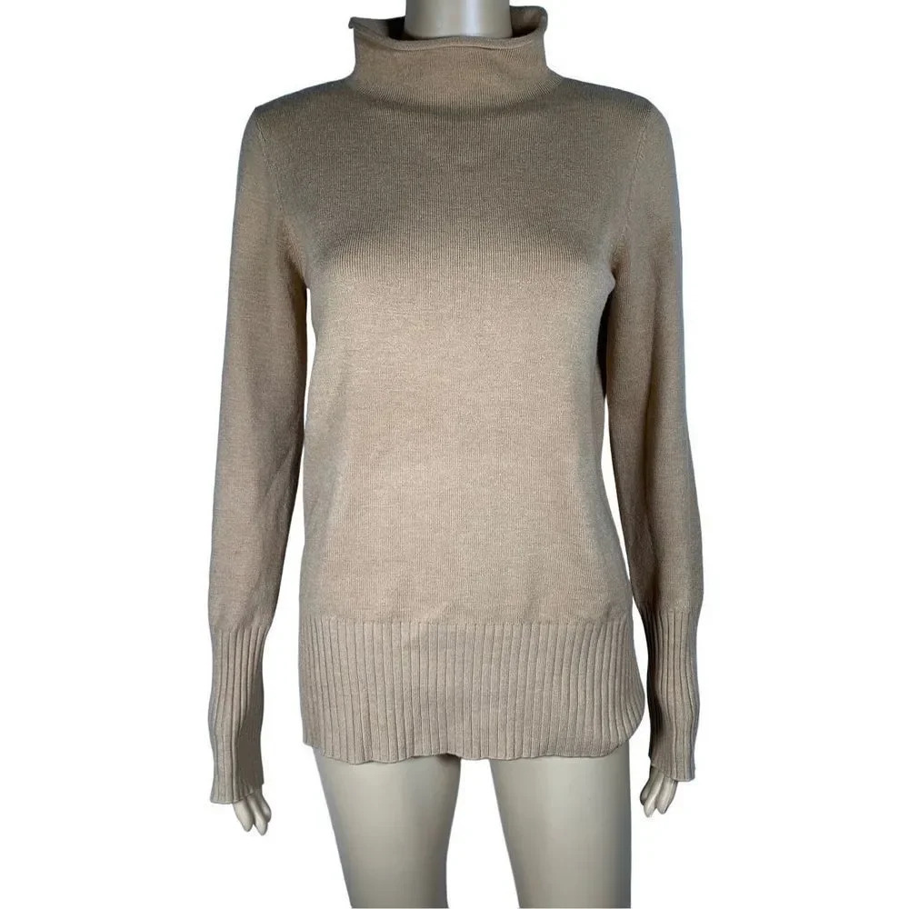 NWOT French Connection Women's Beige Babysoft Roll High Neck Jumper Swea…